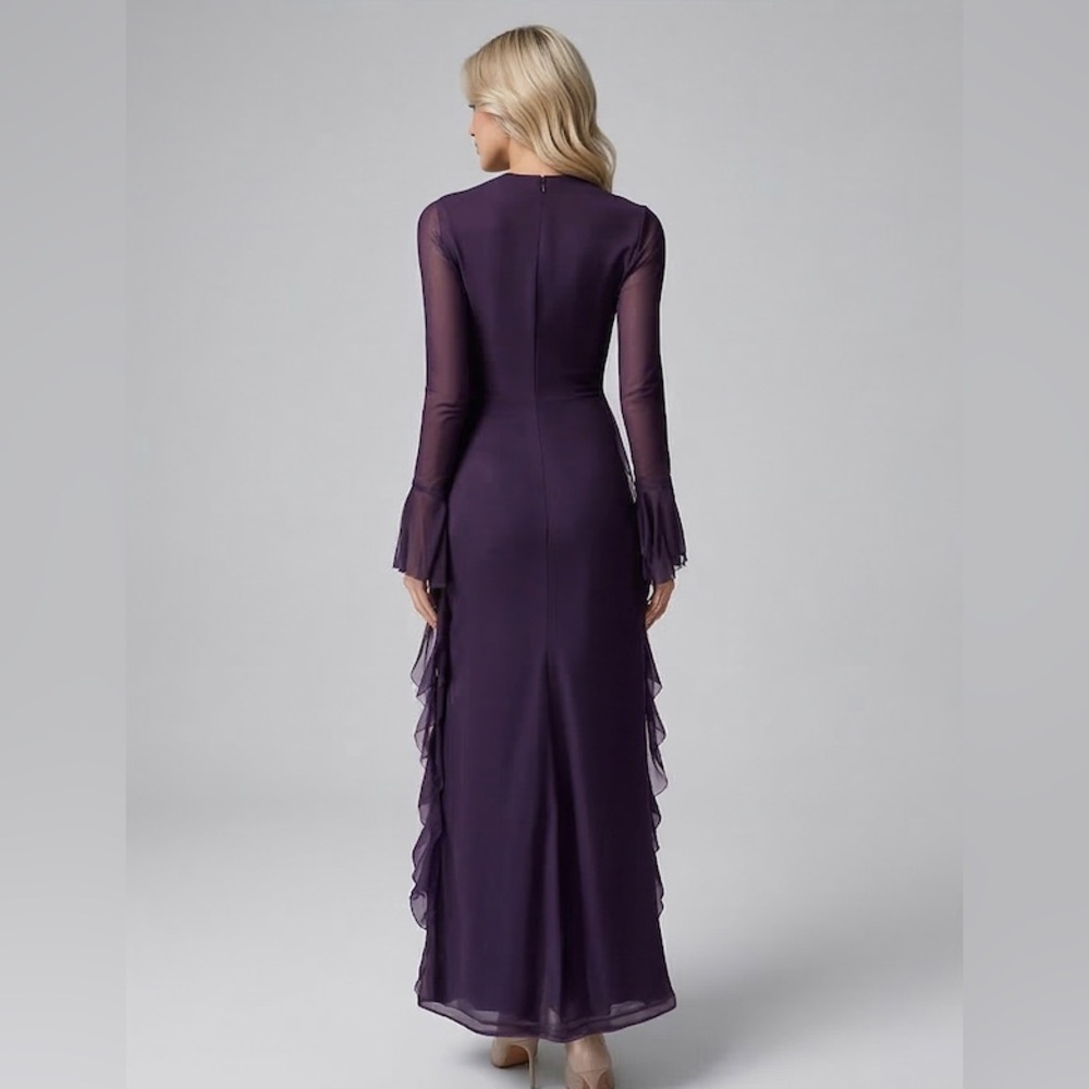 Midnight Plum Ruffle Chiffon Maxi Dress - Picture 3 of 8